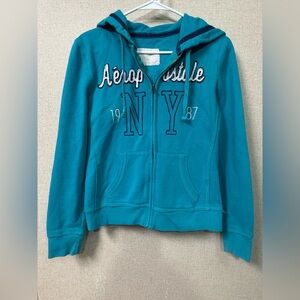 Aeropostale Teal Hooded Zip-Up Jacket with NY Logo